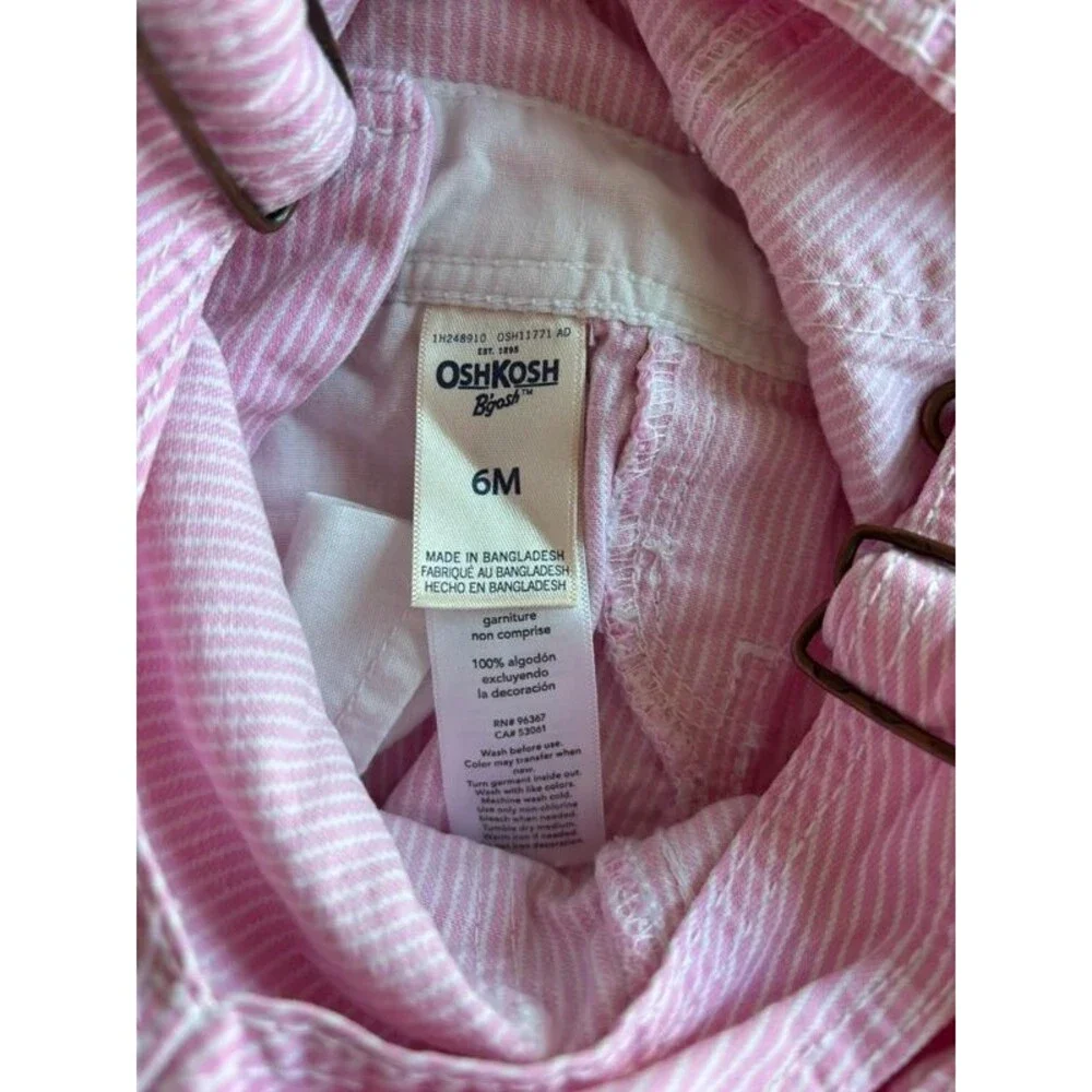 Vintage OshKosh B'gosh Pink Stripe Overalls Size 6M